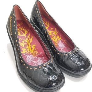 Macanna Jamaica Tea Patent Wedge Heels Flowers